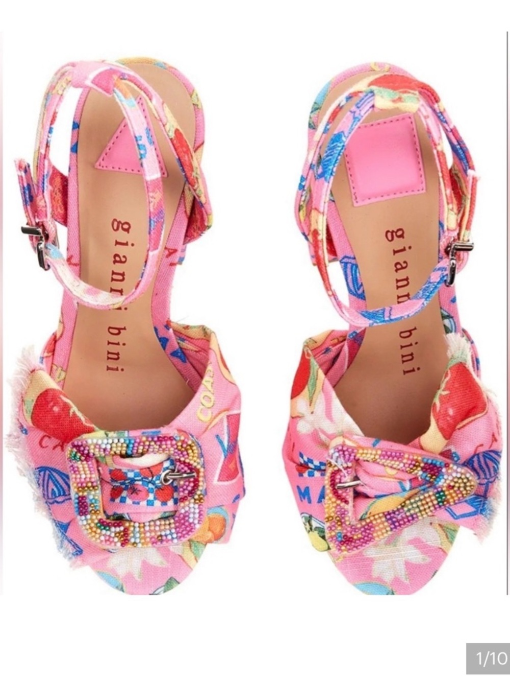 Gianni Bini Pink Multi Floral Beaded Buckle Sandals